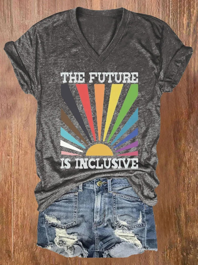 Women's The Future Is Inclusive Pride Month Print Casual T-shirt