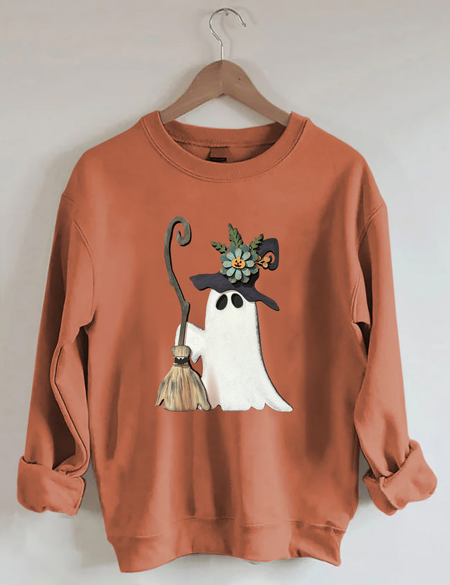 Ghost Witch With Broomstick Sweatshirt