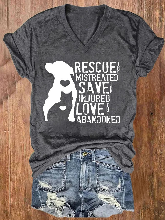 T-shirts décontractés pour femmes : Sauver les maltraités, sauver les blessés, aimer les abandonnés