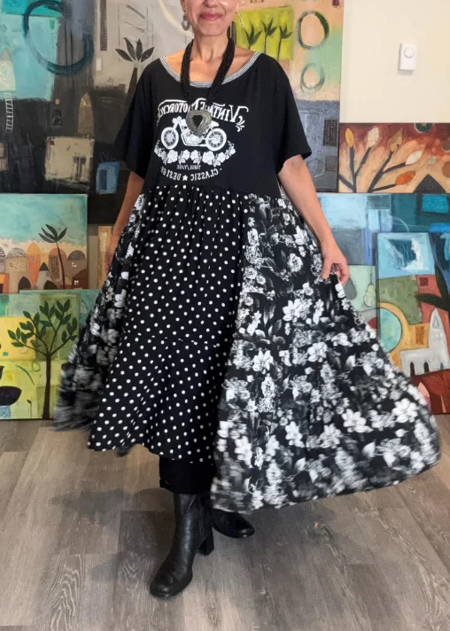 black and white recycled upcycled t shirt dress