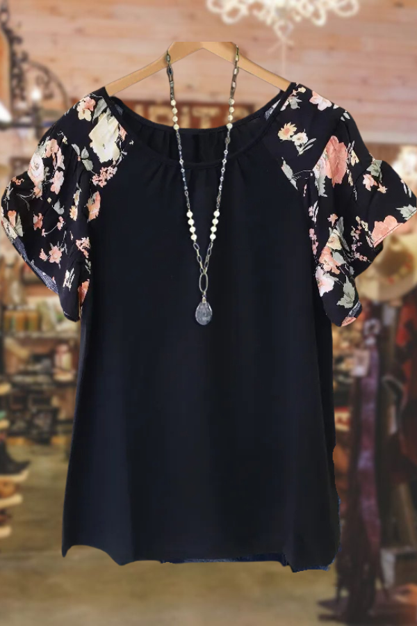 Haut à manches à imprimé floral