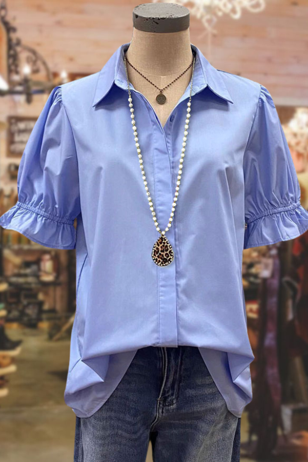 Chemisier décontracté à volants et manches bouffantes