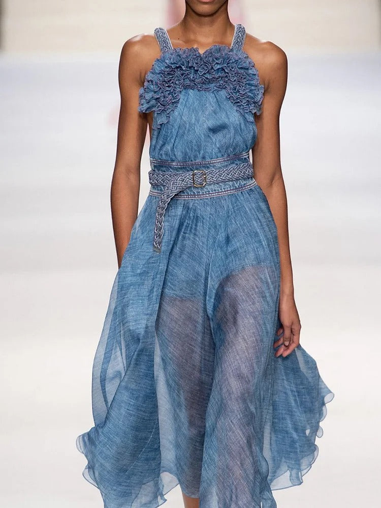 Robe mi-longue à la mode, sans ceinture, avec bordure en agaric