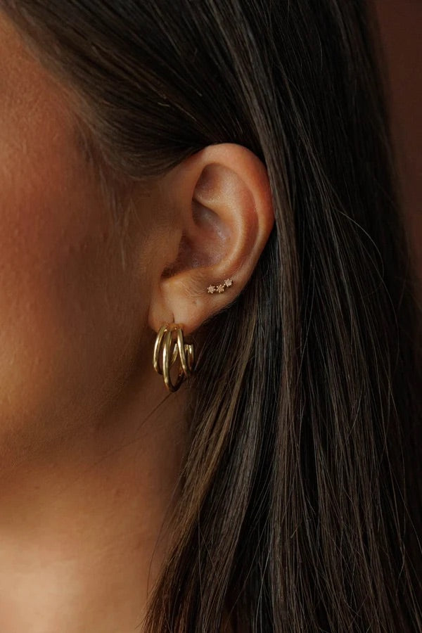 Gold Ribbed Row Hoops