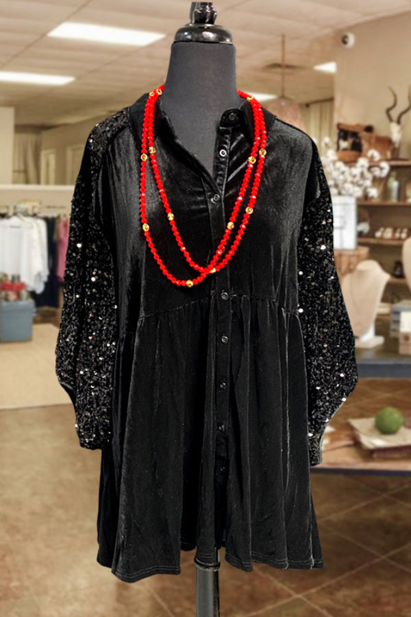 RETRO VELVET SEQUIN PATCHWORK SHIRT