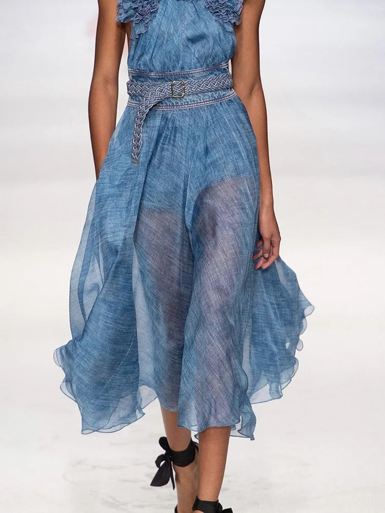 Robe mi-longue à la mode, sans ceinture, avec bordure en agaric