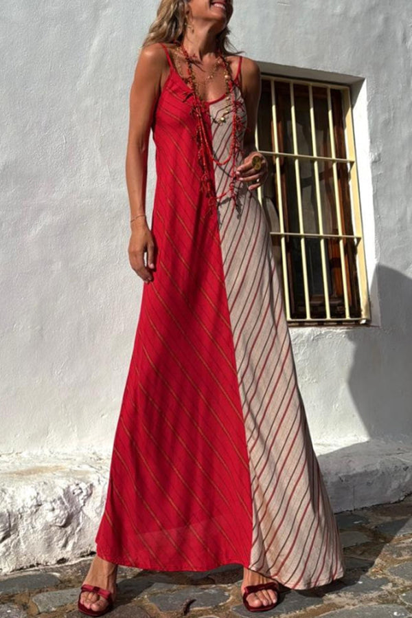 Modisches, lockeres Maxikleid mit V-Ausschnitt und Hosenträgern