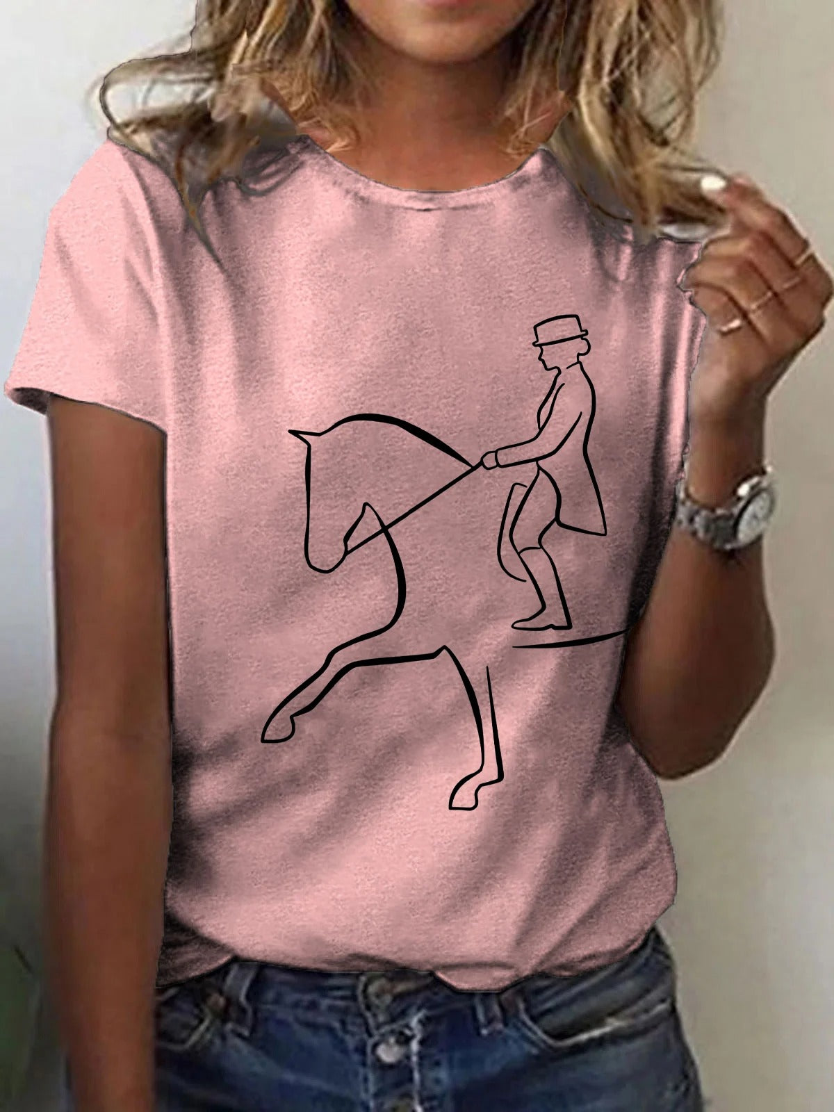 T-shirt imprimé cheval artistique pour femme