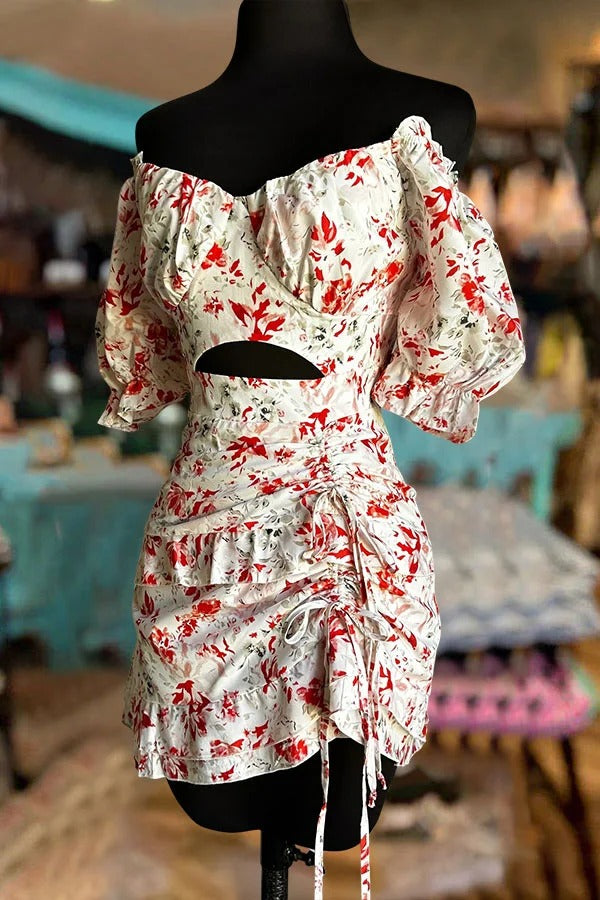 Robe à volants et cordon de serrage à imprimé floral