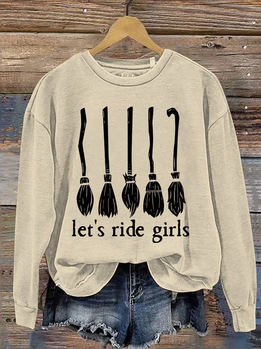 Let's Ride Girls Witches Halloween Casual Print Sweatshirt