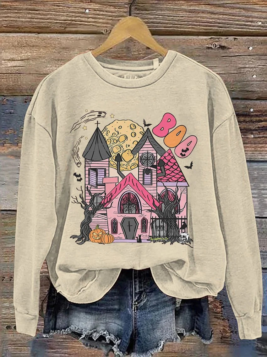 Sweat-shirt imprimé décontracté Castle Ghost Boo Halloween