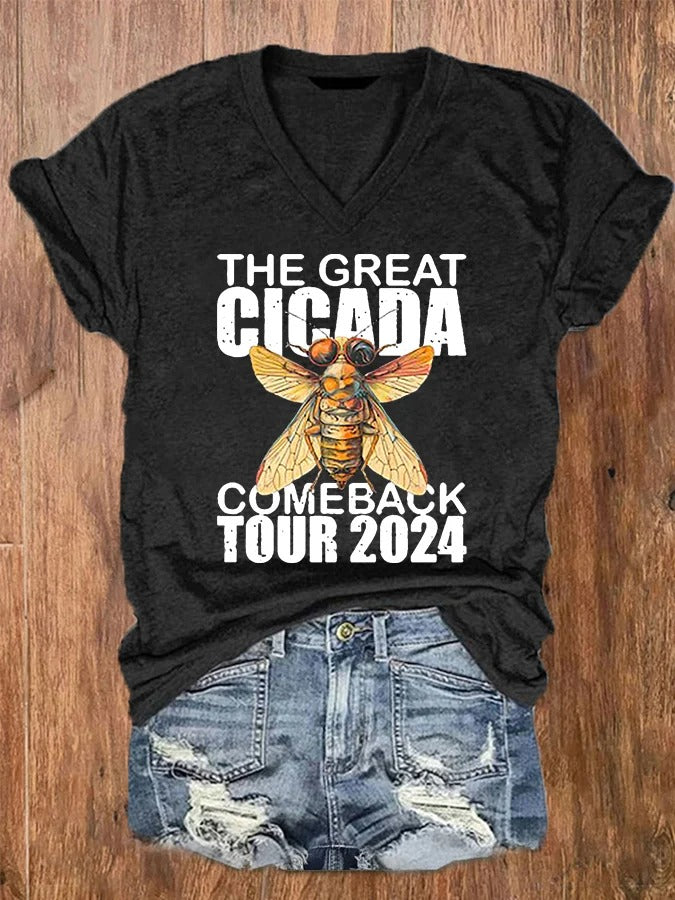 Women's The Great Cicada Comeback Tour 2024 V-Neck Tee