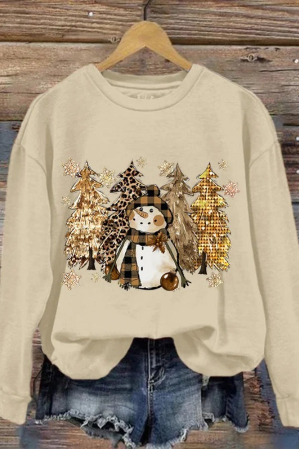 Sweat-shirt pour femme avec impression Weihnachtsbaum-Schneemann