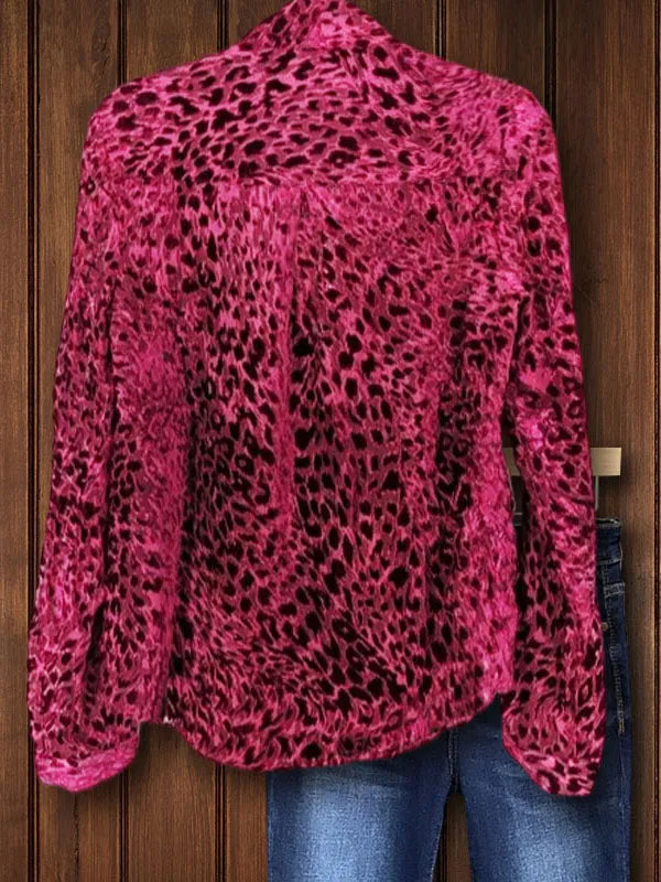 DRAPE LEOPARD PRINT VELVET TOP