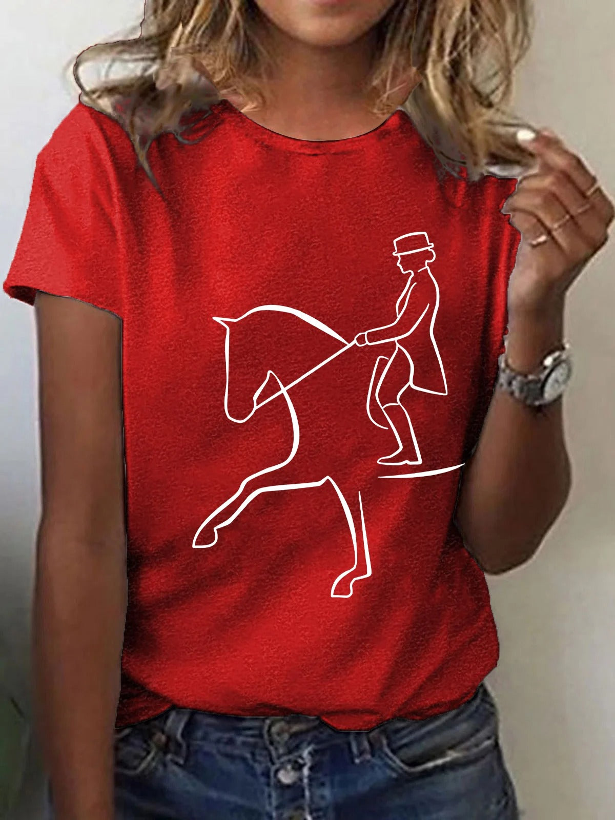 T-shirt imprimé cheval artistique pour femme