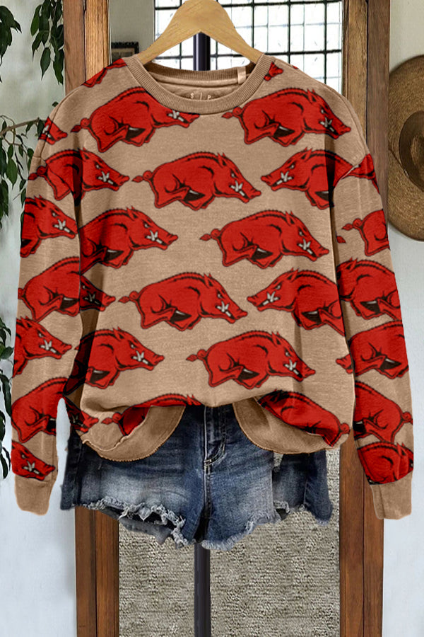 Casual Arkansas Hog Print Sweatshirt