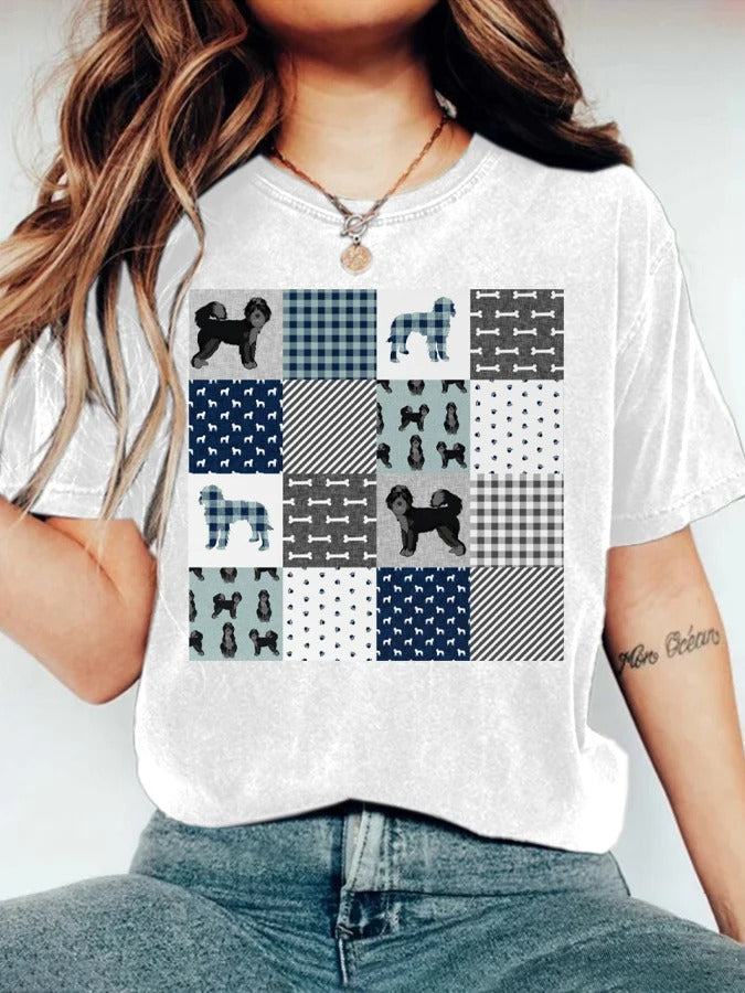 T-shirt à manches courtes et col rond pour femme, imprimé animal mignon, motif chiot
