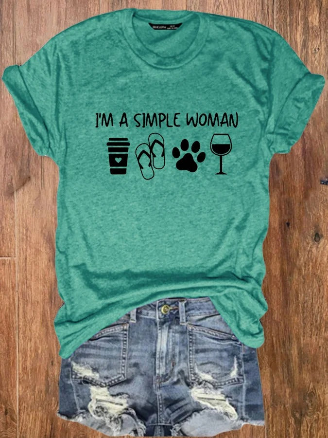 T-shirt imprimé patte de chien « Je suis une femme simple » pour femme