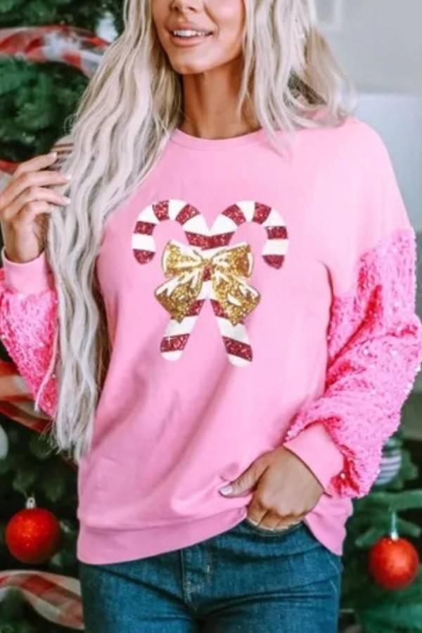 Pink Candy Cane Sequin Sweatshirt