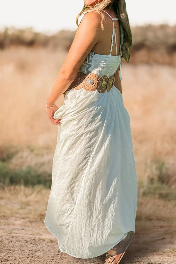 Retro Western Printed Ruffle Dress