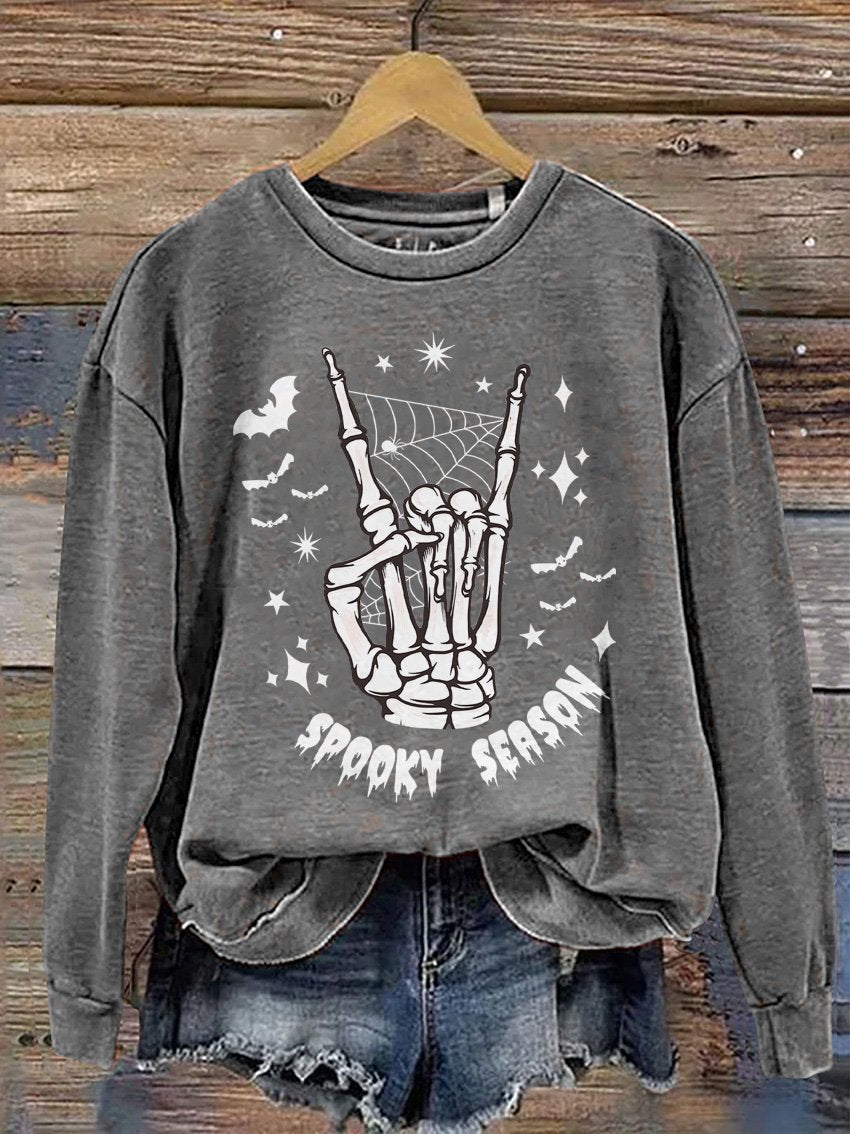 Spooky Season Skeleton Halloween Casual Print Sweatshirt