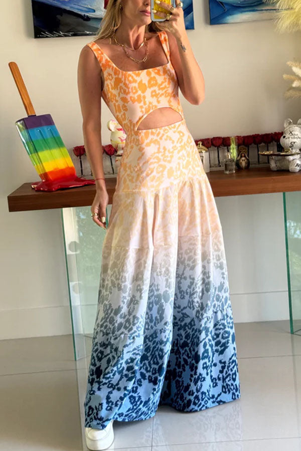 Robe longue à imprimé animal Reema Unique, bretelles larges et taille découpée