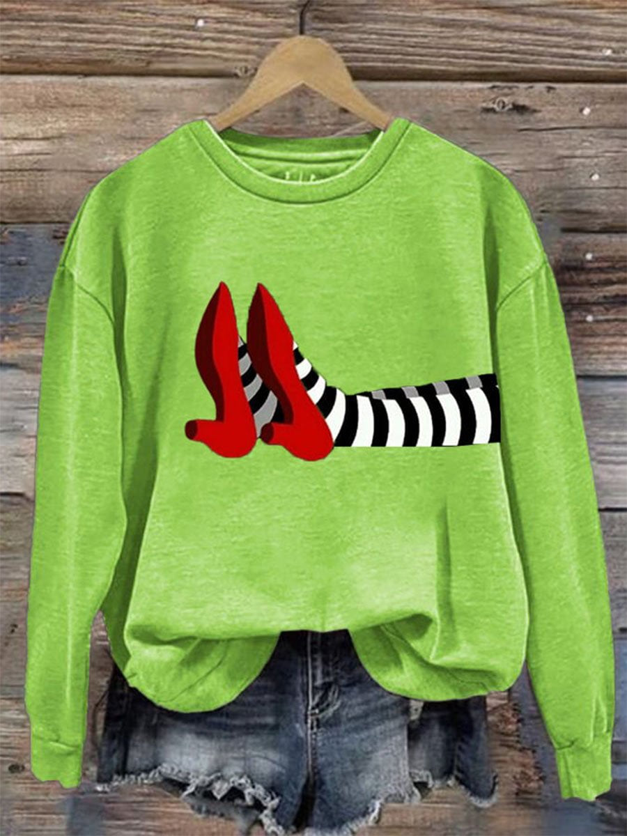 Halloween Red Shoes Print Casual Sweatshirt