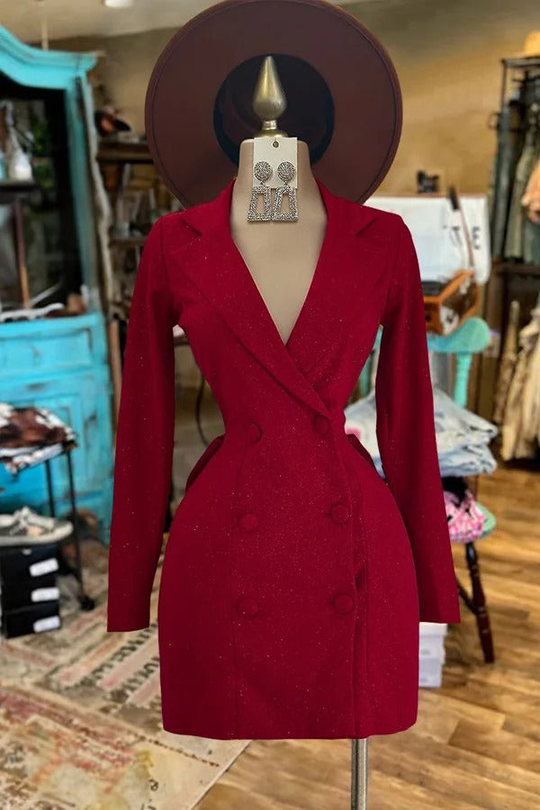 Glänzendes rückenfreies Blazerkleid mit Schleife