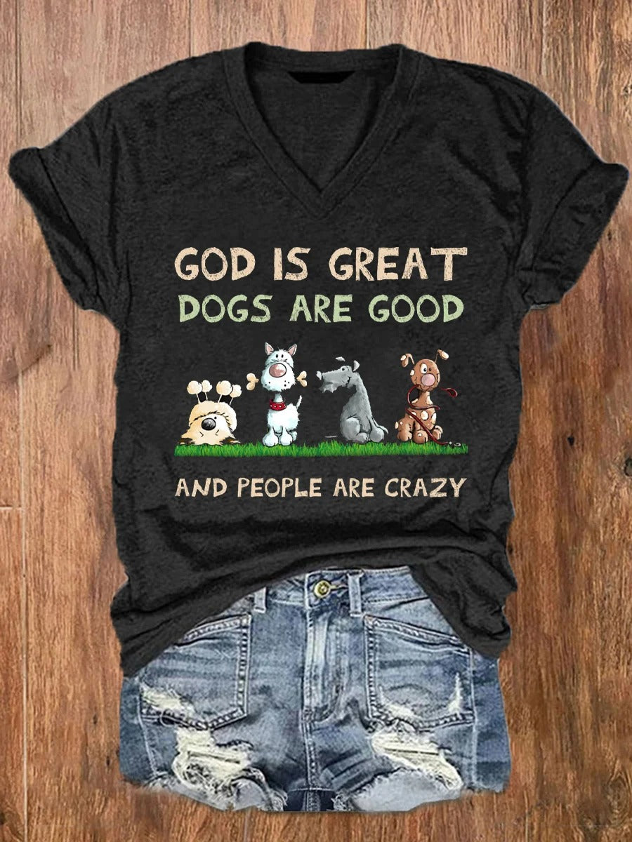 Haut imprimé « Dieu est grand, le chien est bon et les gens sont fous » pour femmes
