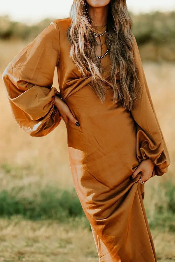 Satin Twist Balloon Sleeve Dress