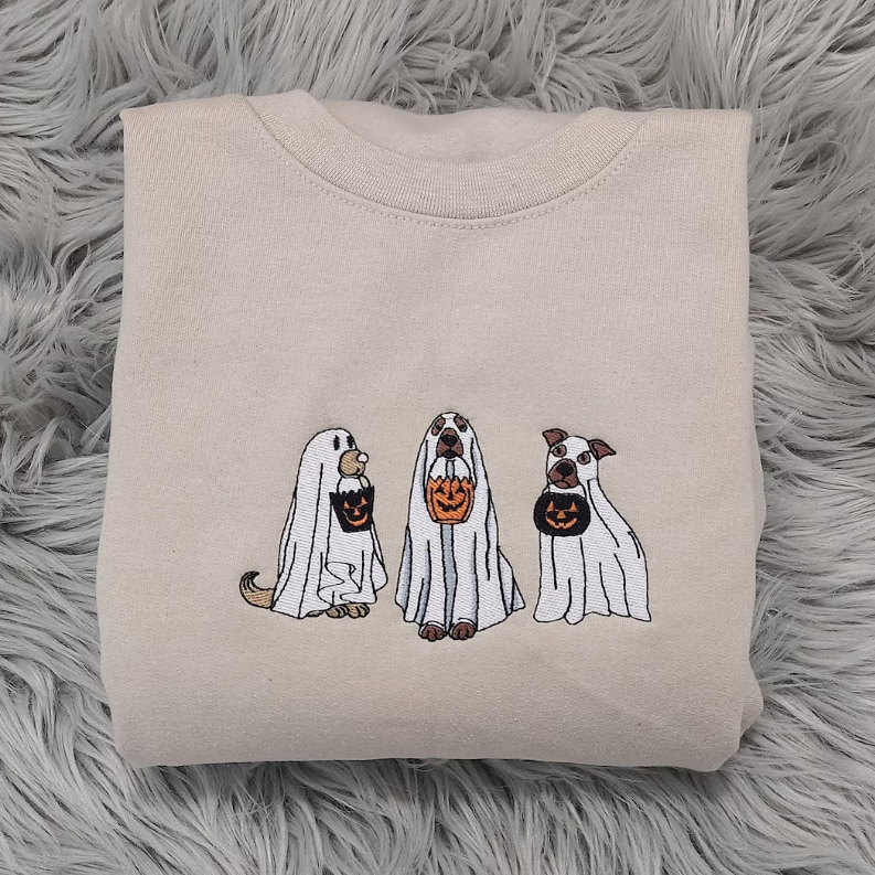 Embroidered Ghost Dogs Halloween Sweatshirt Regular price