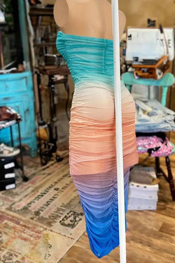 Belle robe tube à col en V dégradé