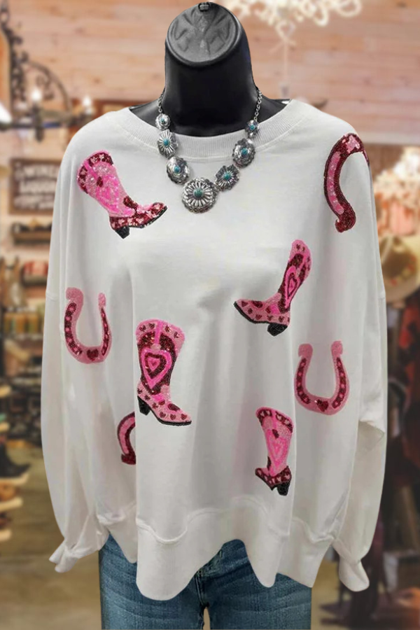 Sequined Boots Long-sleeved Sweatshirt