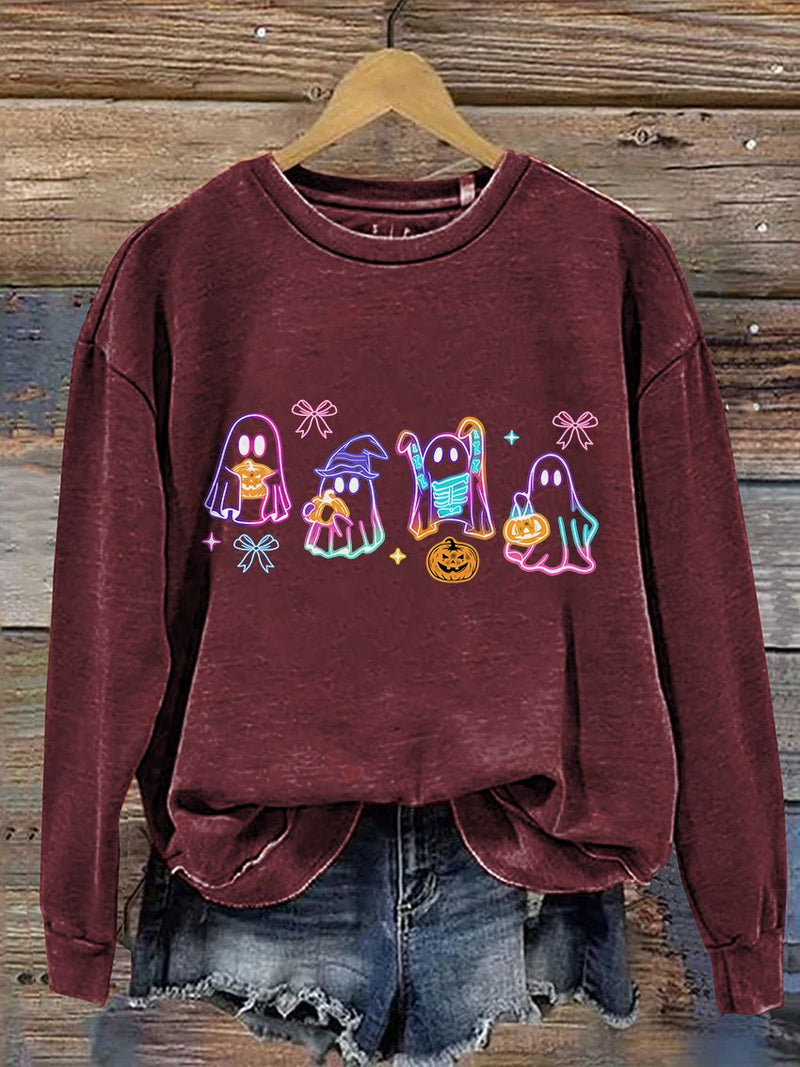 Sweat-shirt décontracté imprimé néon Halloween Coquette Fantôme d'Halloween