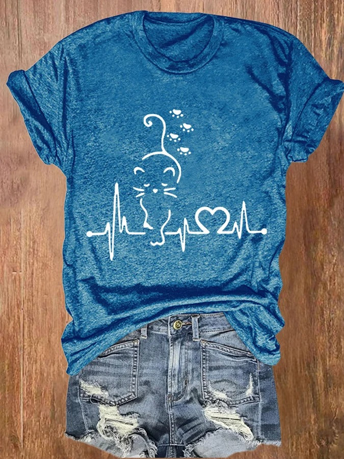 T-shirt imprimé chatons et battements de cœur pour femme