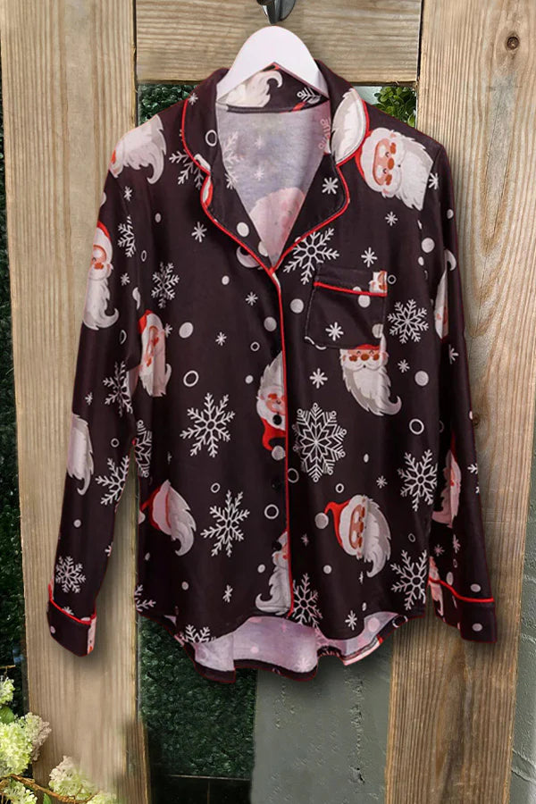 Santa Collared Button Down Pajama Sets
