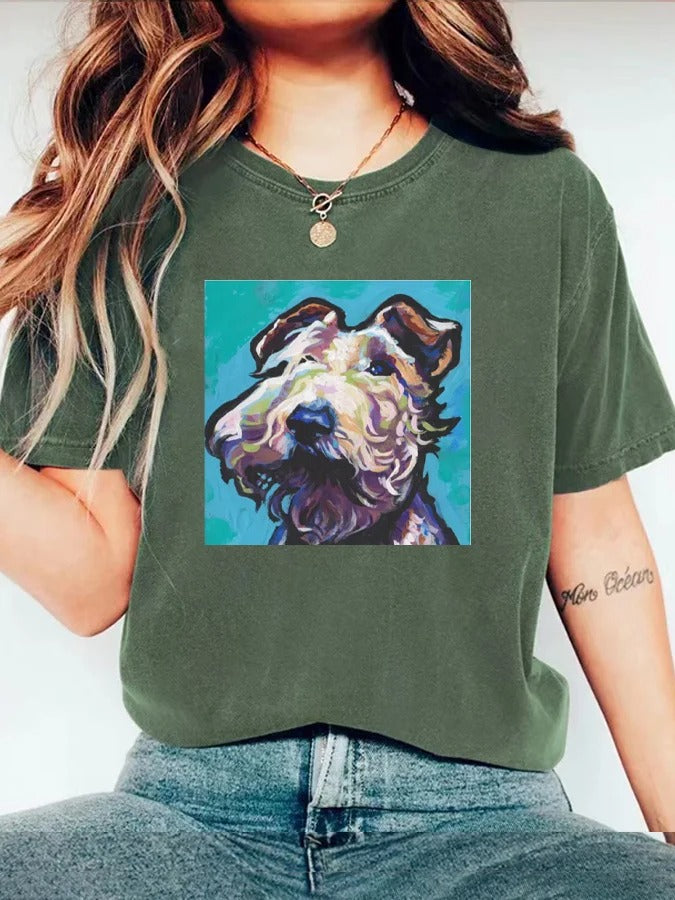 T-shirt à manches courtes et col rond pour femme, imprimé animal mignon, motif chiot