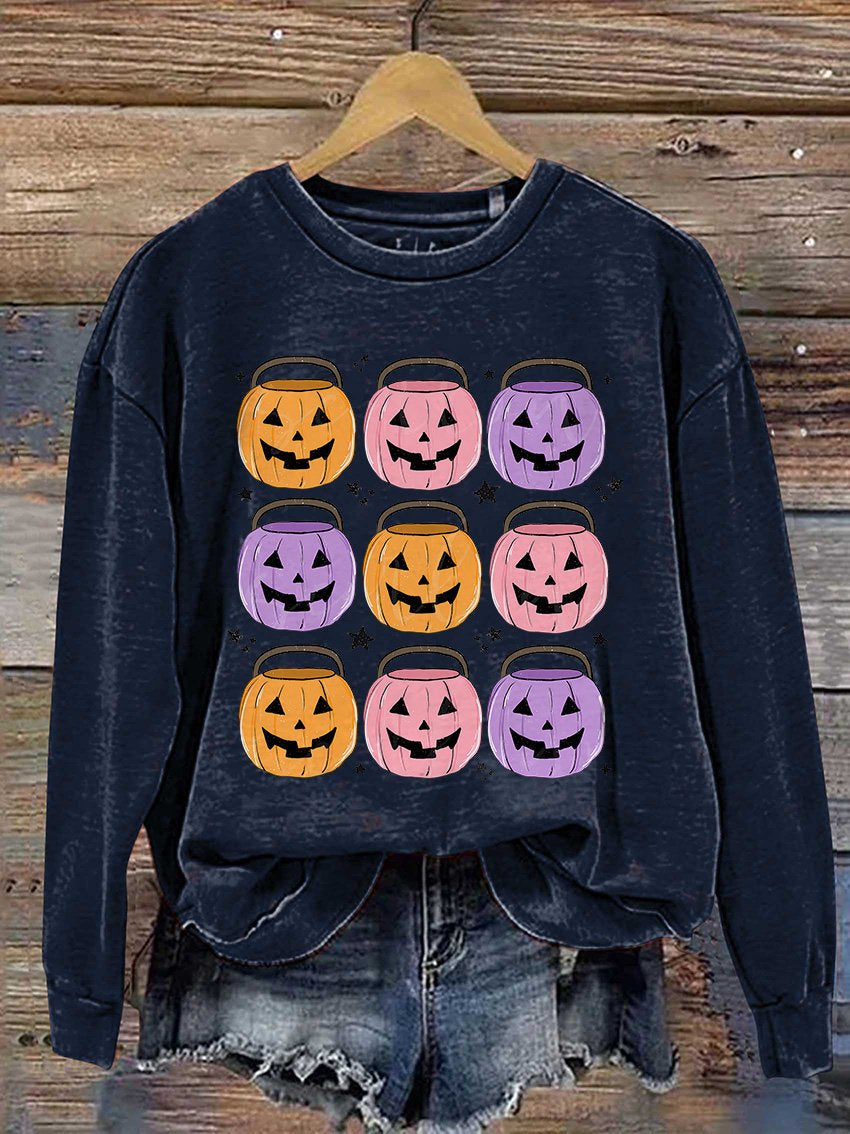 Pumpkin Buckets Halloween Casual Print Sweatshirt