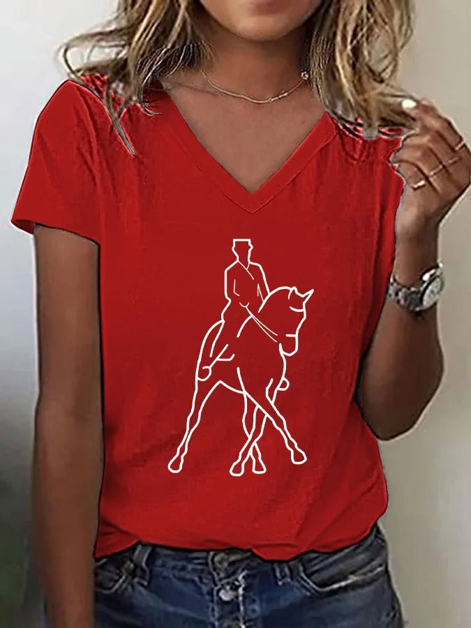 T-shirt imprimé cheval artistique pour femme