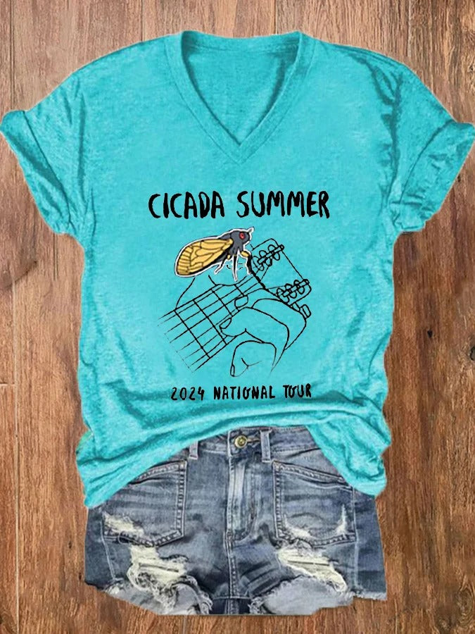 Women's Funny Cicada Summer Concert The Great Cicada Comeback Tour 2024 V-Neck Tee