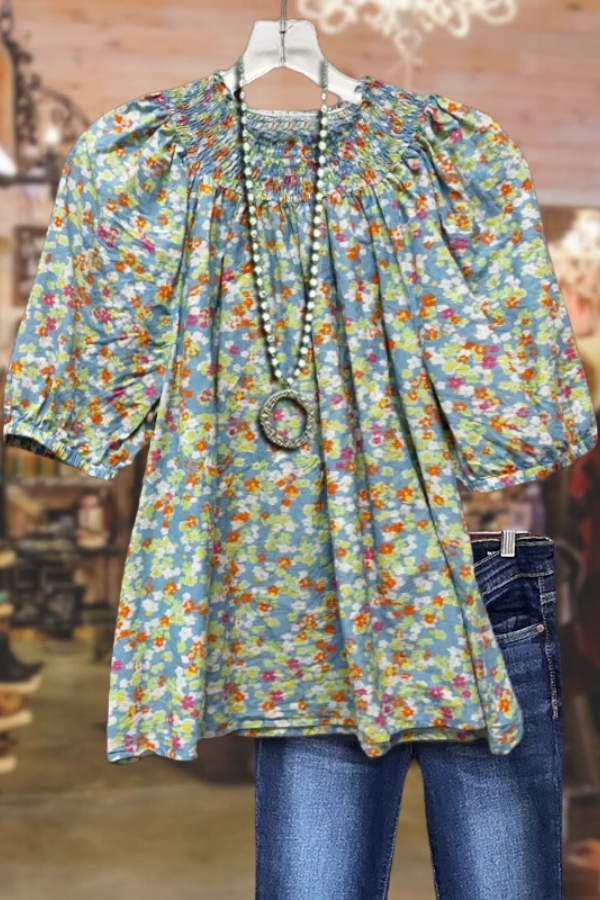 FLORAL PRINT PUFF SLEEVE TOP