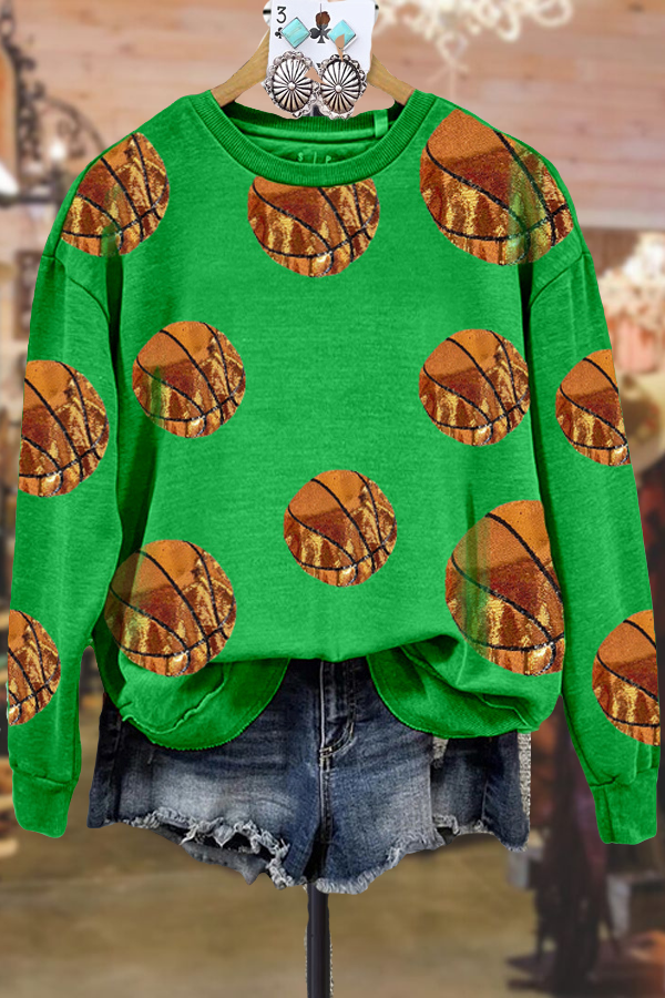 Casual Basketball Sequin Contrast Sweatshirt