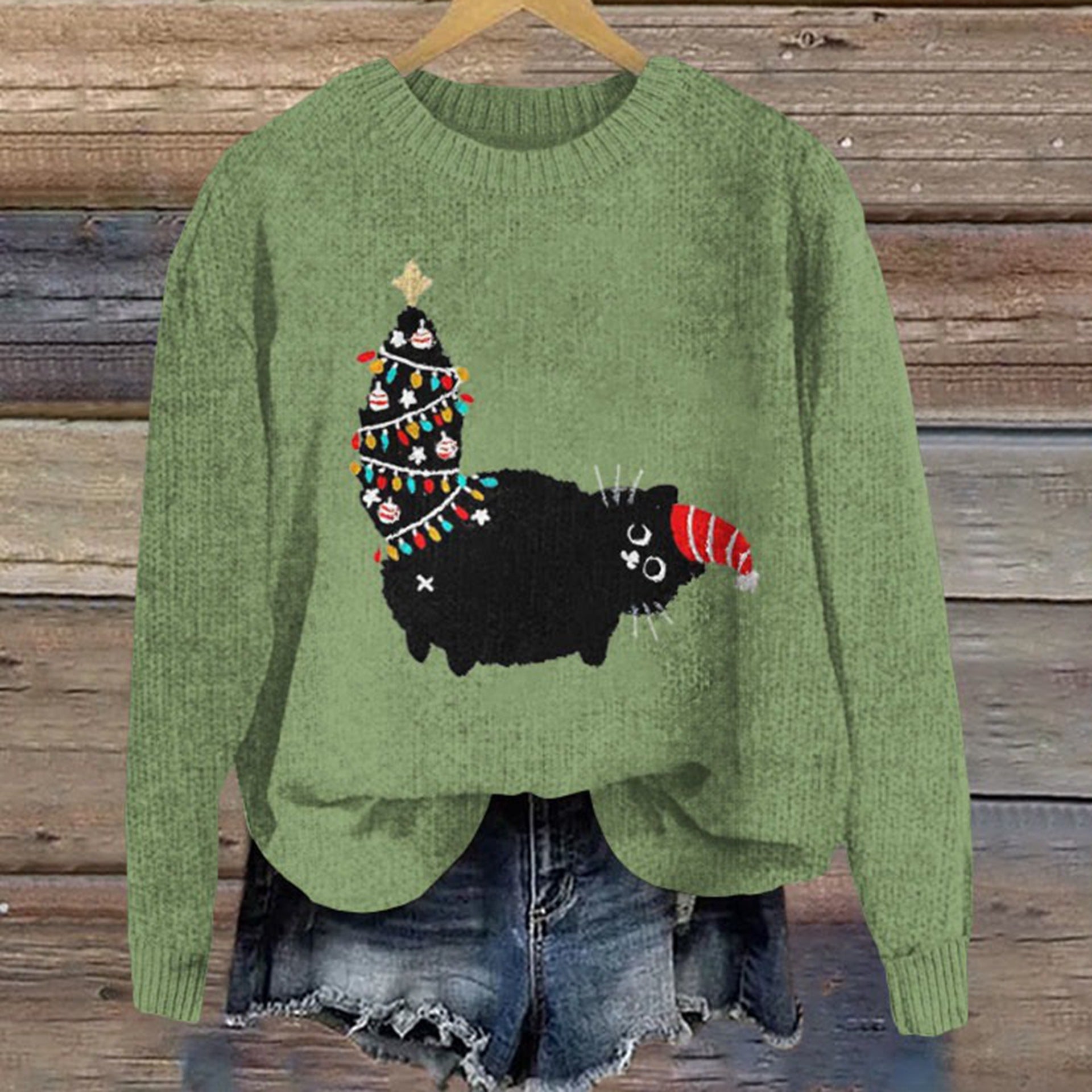 Round neck heat-printed long-sleeved sweater