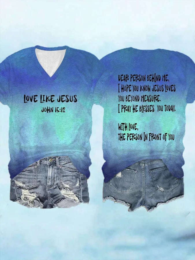 Women's Love Like Jesus Print V-Neck T-Shirt