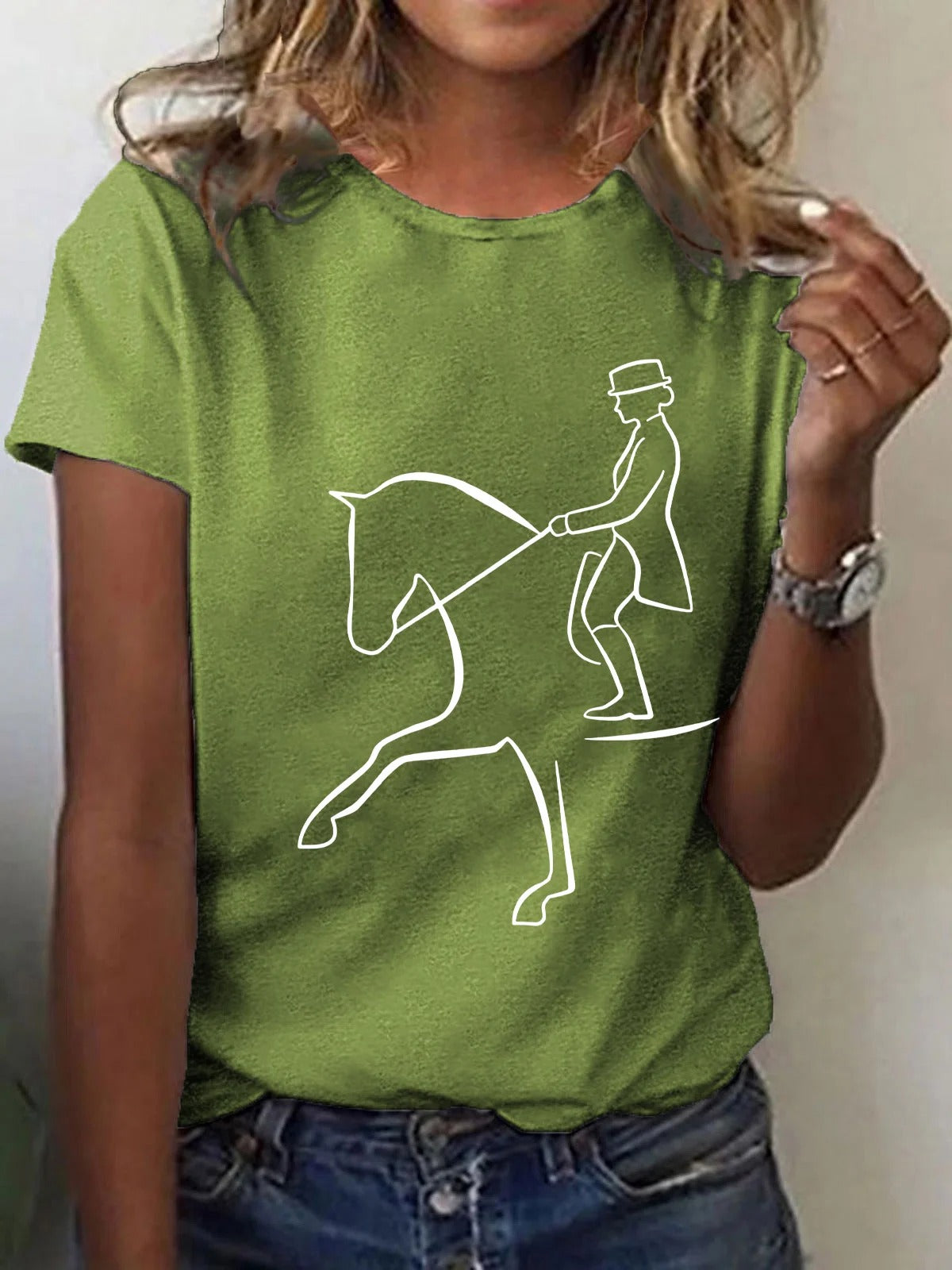 T-shirt imprimé cheval artistique pour femme