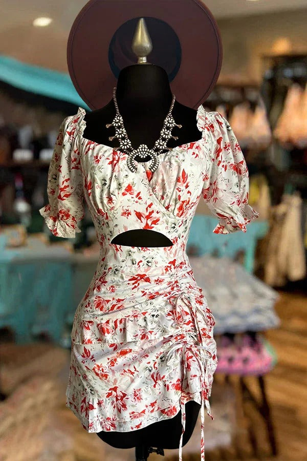 Robe à volants et cordon de serrage à imprimé floral