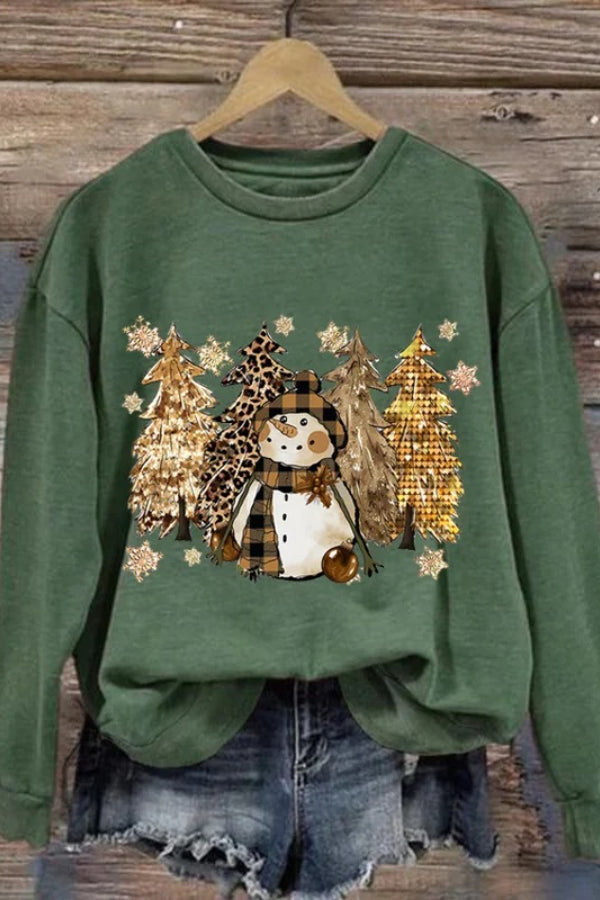 Sweat-shirt pour femme avec impression Weihnachtsbaum-Schneemann