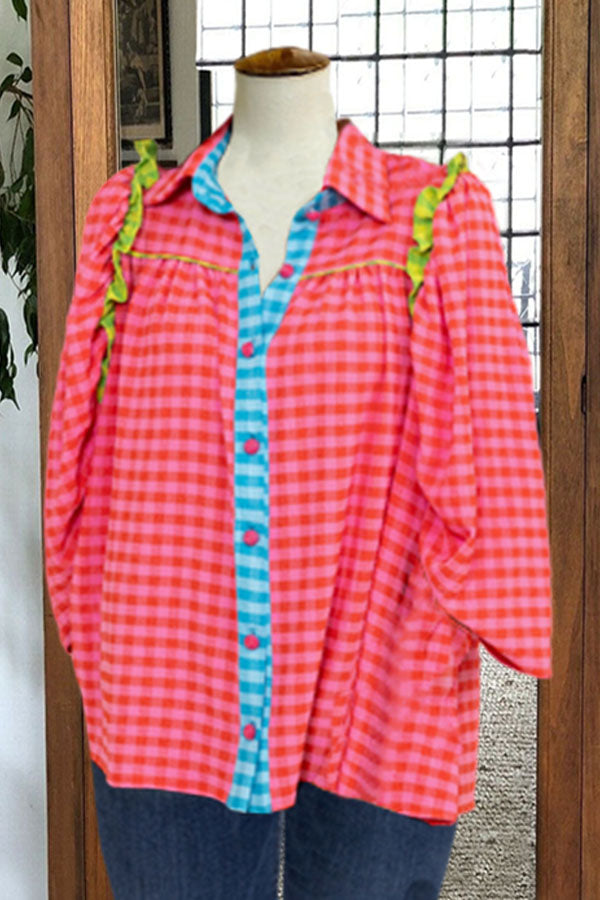 Multicolor Check Ruffle Detail Blouse
