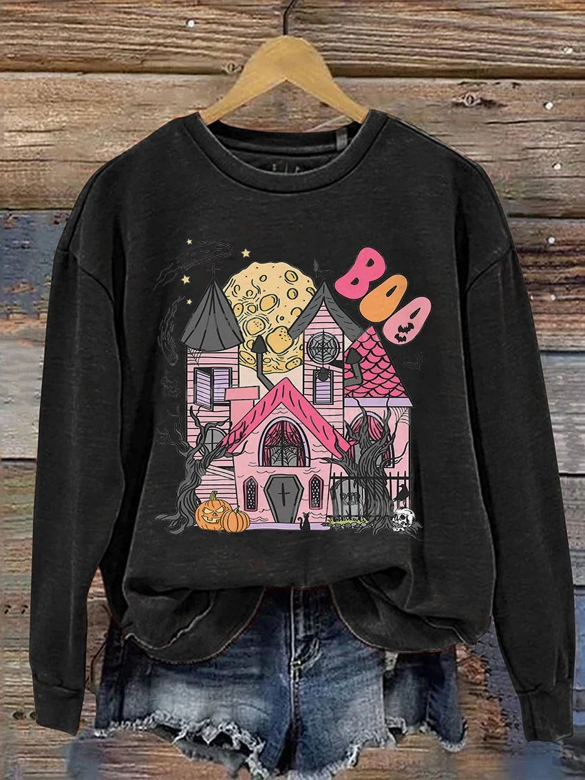 Sweat-shirt imprimé décontracté Castle Ghost Boo Halloween