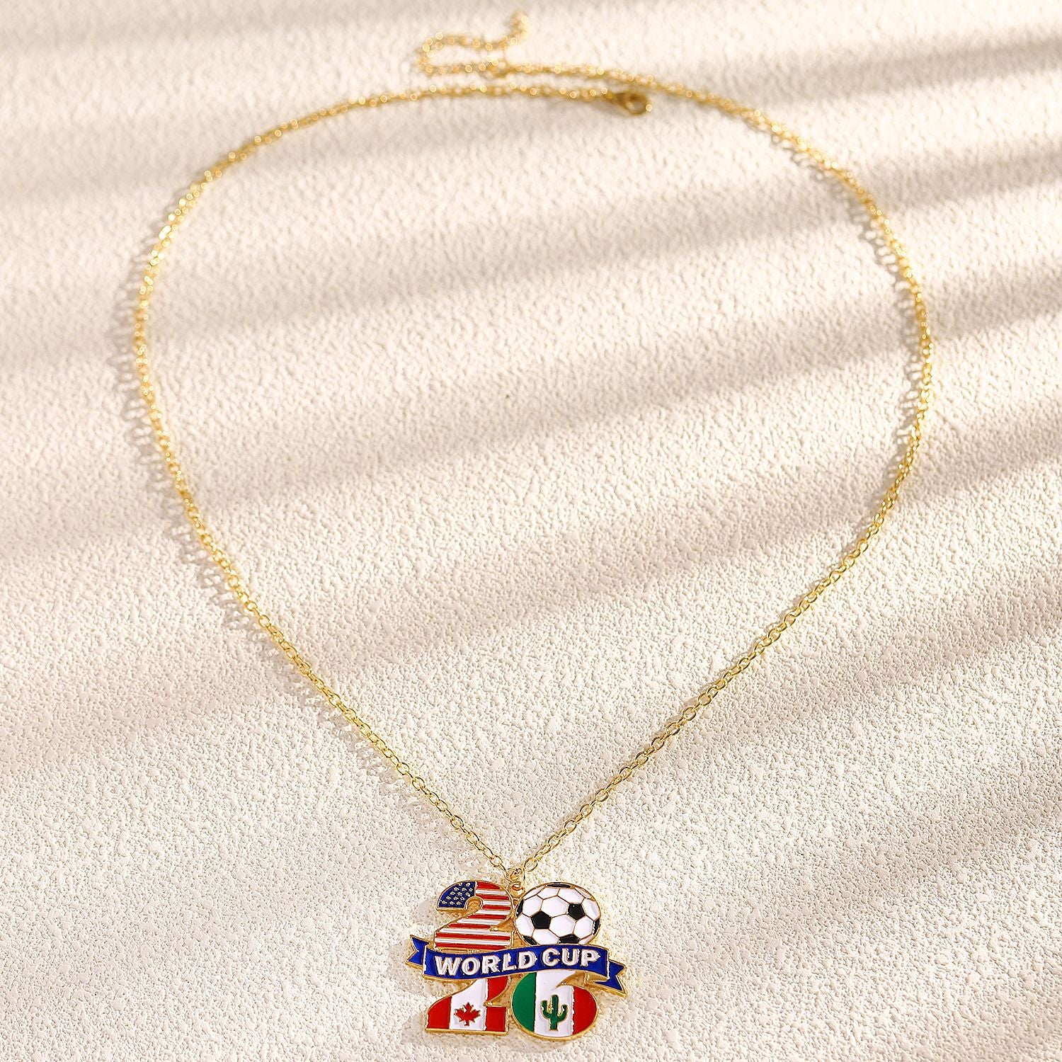 2026 USA-Canada-Mexico World Cup Enamel Gold-Plated Alloy Necklace